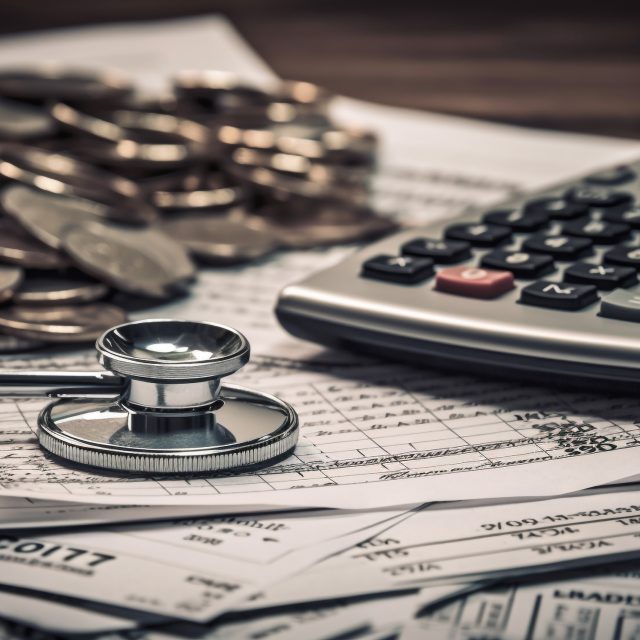 Finance and healthcare intertwined, money and care generated by artificial intelligence