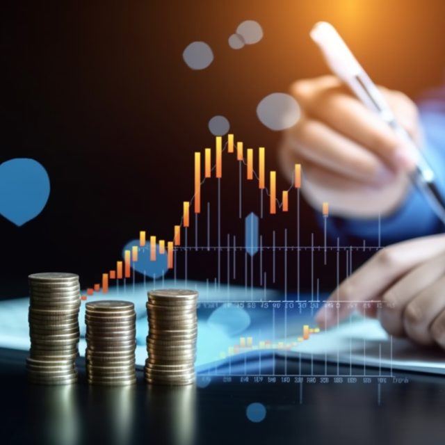 man-is-drawing-stack-coins-with-graph-top