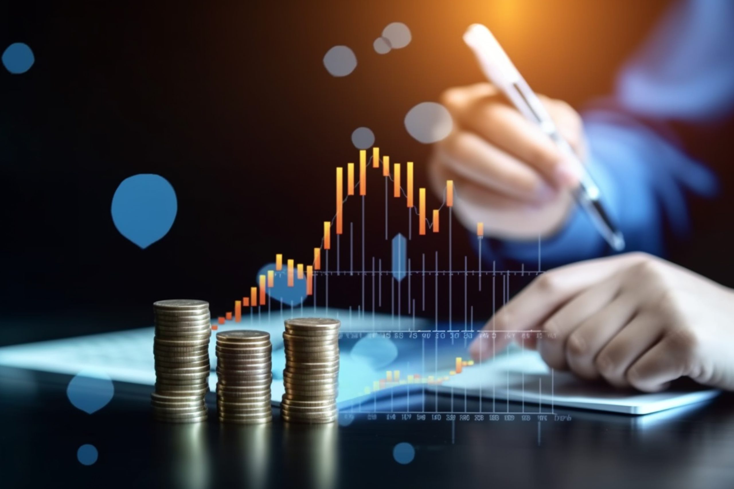 man-is-drawing-stack-coins-with-graph-top